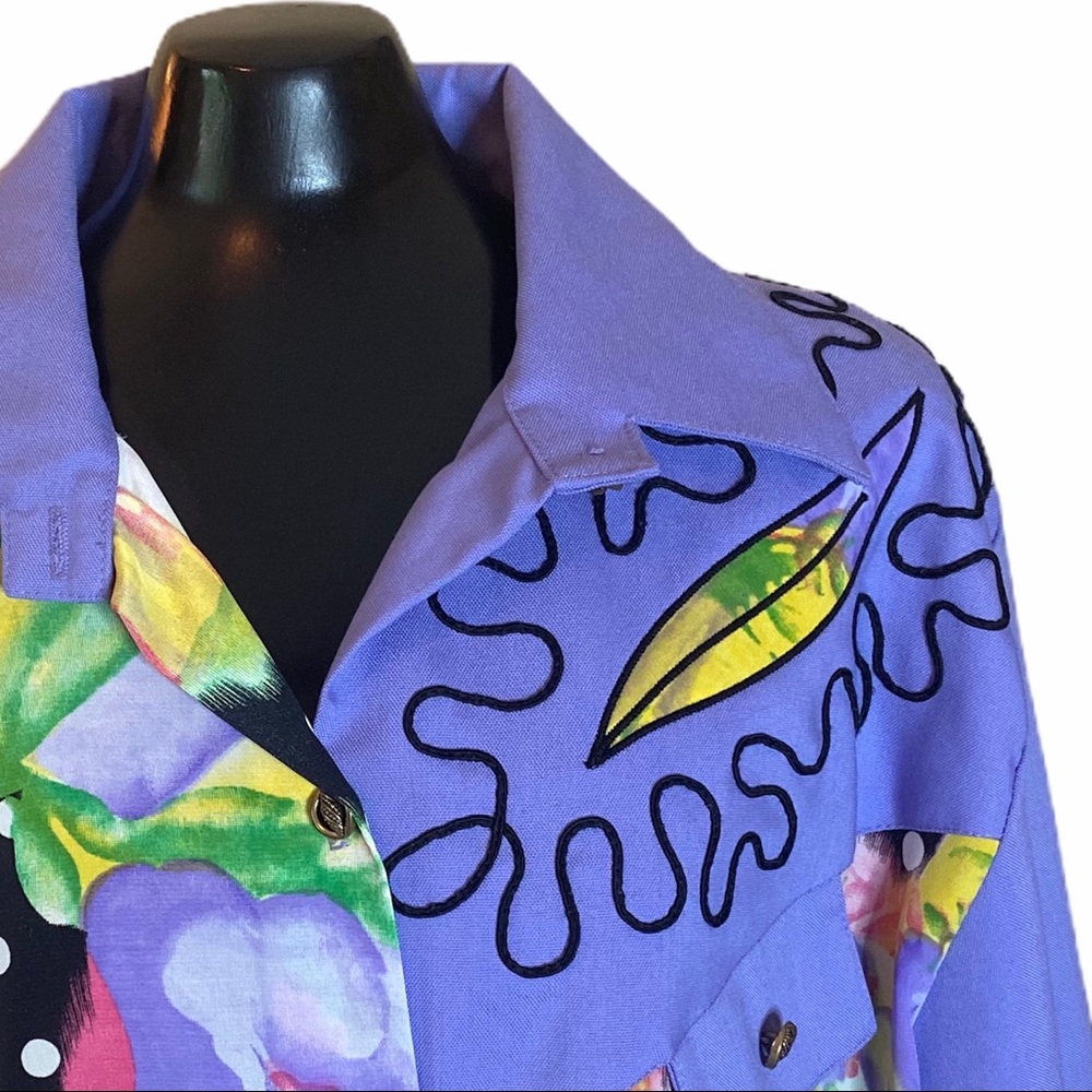 Vintage Purple Floral Print Polka Dot Button Up - Picture 7 of 16